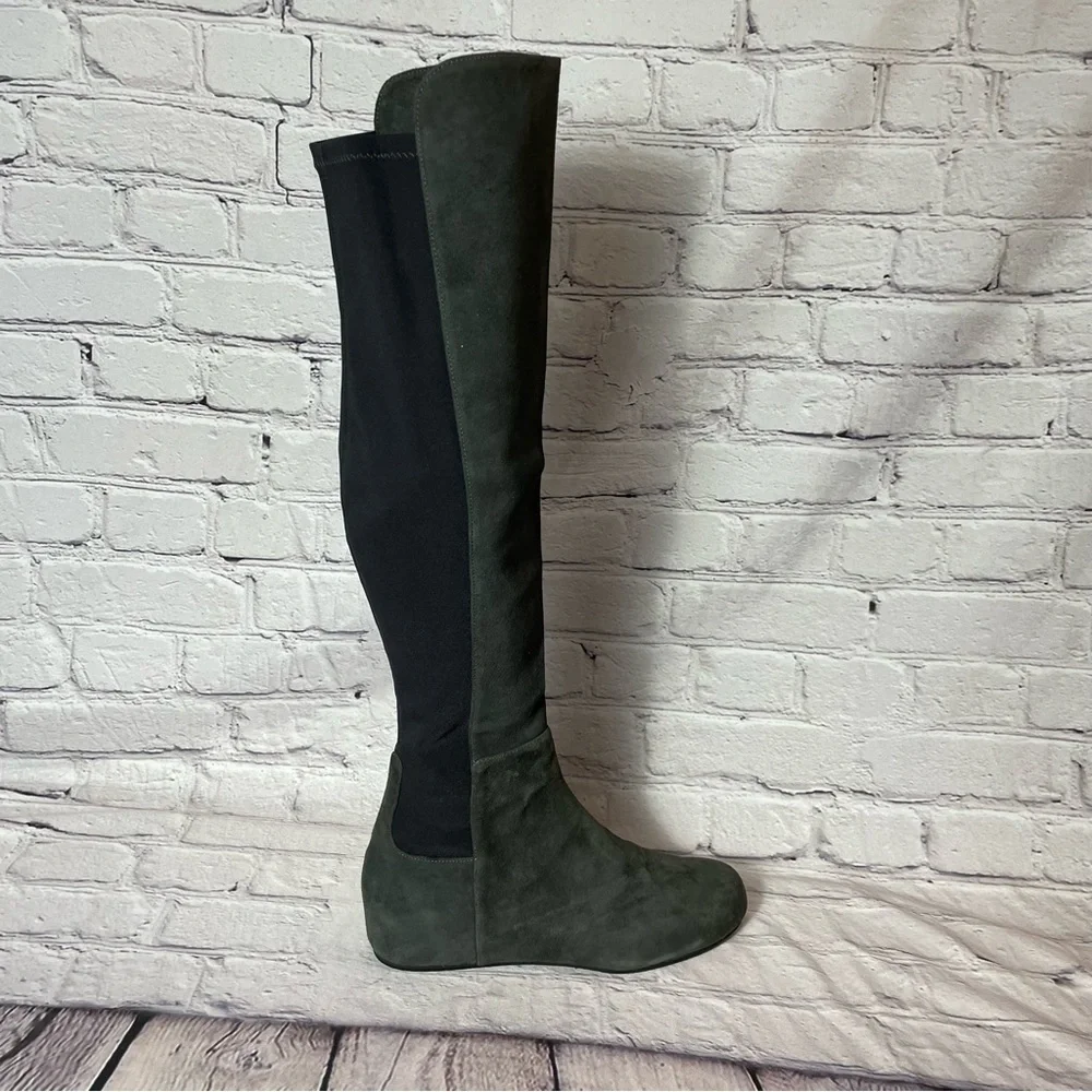New Stuart Weitzman Lander Over-the-knee Wedge Boots In Slate Size 8.5